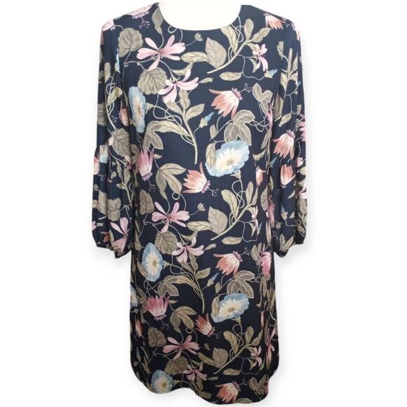 ANN TAYLOR NAVY FLORAL SHIFT DRESS SZ.4P EUC. - Picture 1 of 6